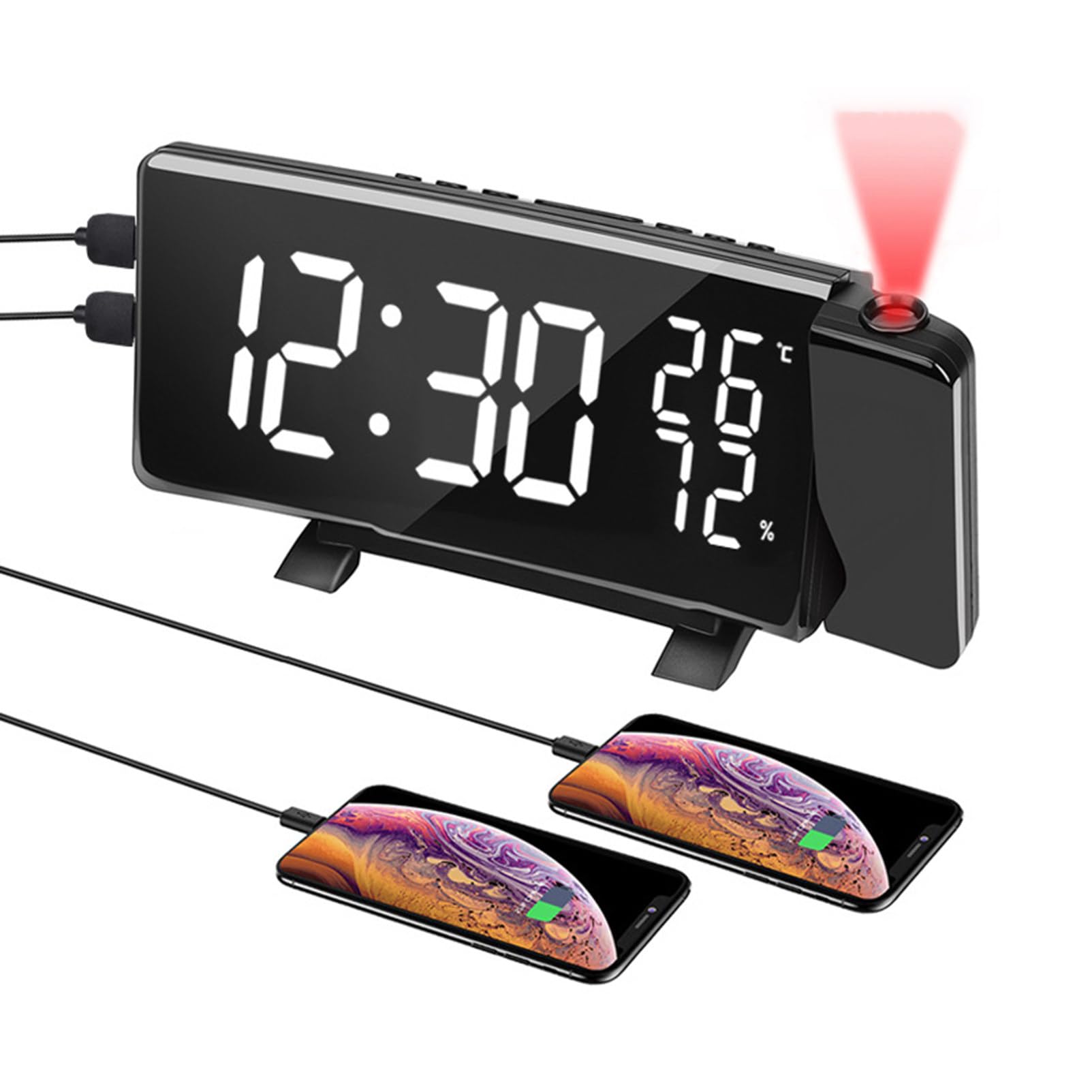 Despertador de Proyección Radio Despertador con Proyector de Techo Reloj Despertador con Radio FM 2 Alarmas Puerto de Carga USB Reloj Digital
