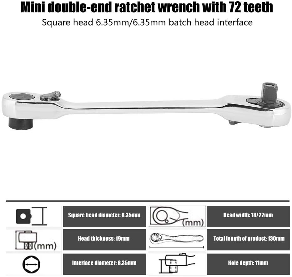Qiilu 1/4" Mini Ratchet Socket Wrench Screwdriver Hex Torque Wrench Hex Head Allen Wrench(130mm)
