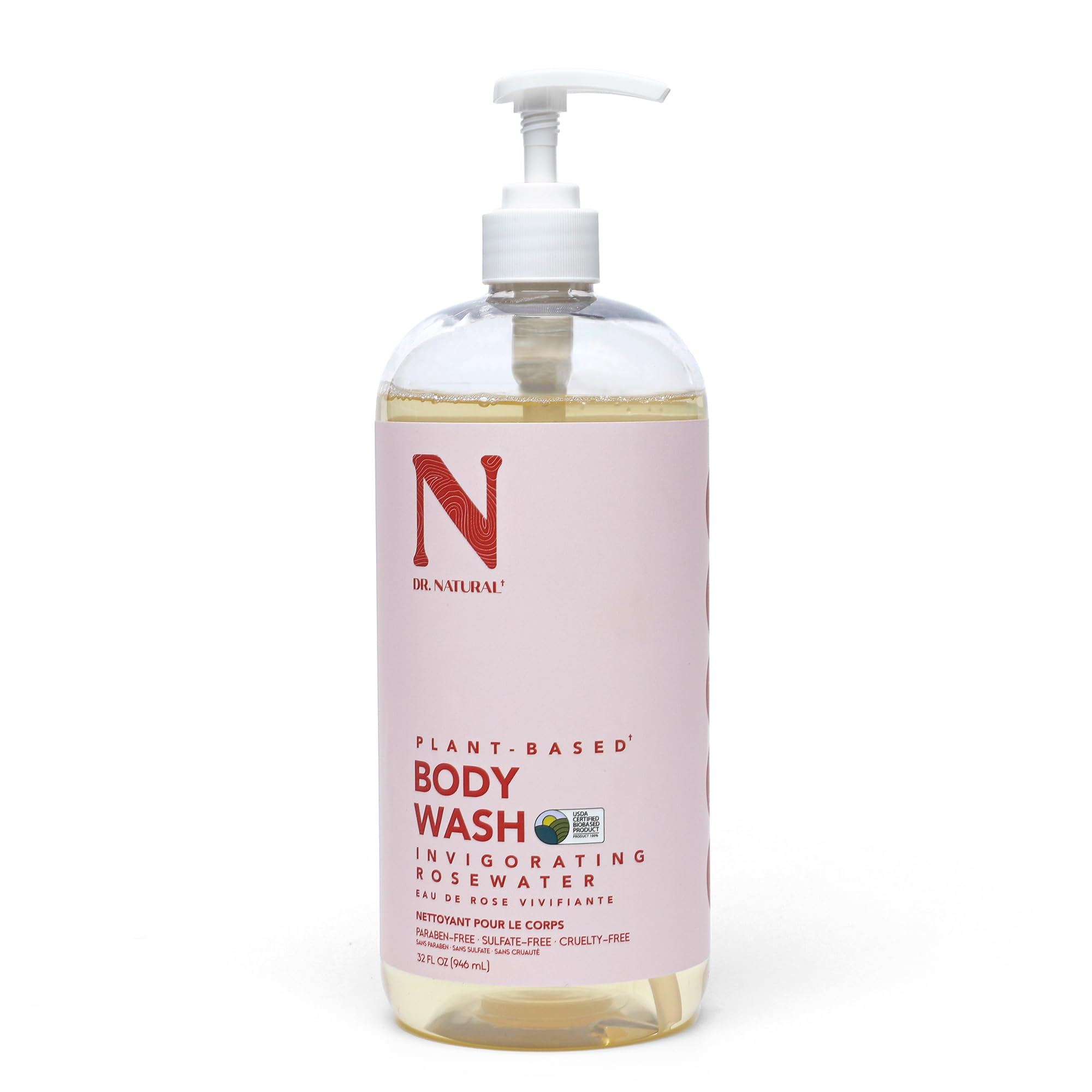 Dr. Natural Ożywczy płyn do mycia ciała z wodą różaną - nawilżający naturalny płyn do mycia ciała z masłem shea i olejem kokosowym - dla rodziny i zwierząt domowych - 946 ml