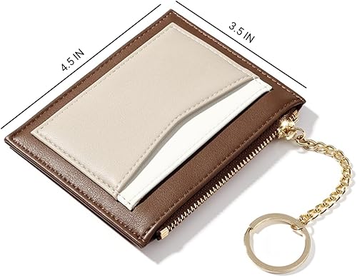 Miniatura 2 de Cartera pequeña con llavero para mujer, tarjetero minimalista con monedero, bonita cartera delgada para mujeres y hombres, Marrón