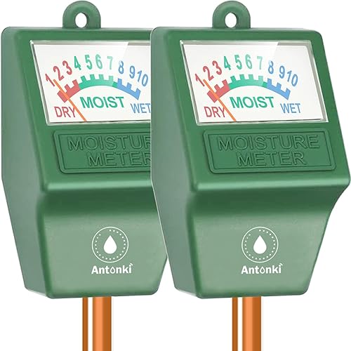 Antonki Paquete de 2 medidores de humedad del suelo, sensor de higrómetro de monitor de agua para plantas, kit de probador de agua del suelo para
