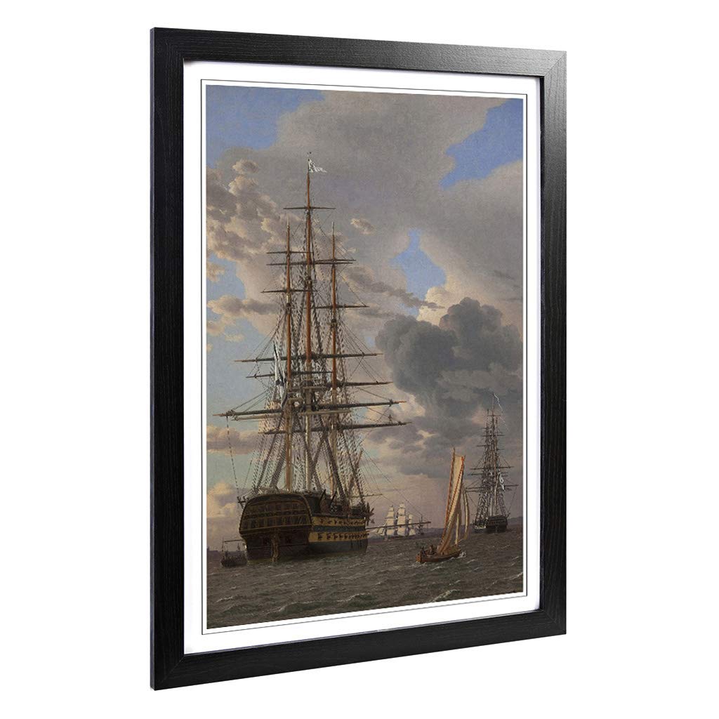Big Box Art Framed Print of Christoffer Wilhelm Eckersberg Sailing Ship 4 Design | Wall Art Picture| Home Decor for Kitchen, Living Room, Bedroom, Hallway, Black, A2 / 24.5x18 Inch / 62x45cm