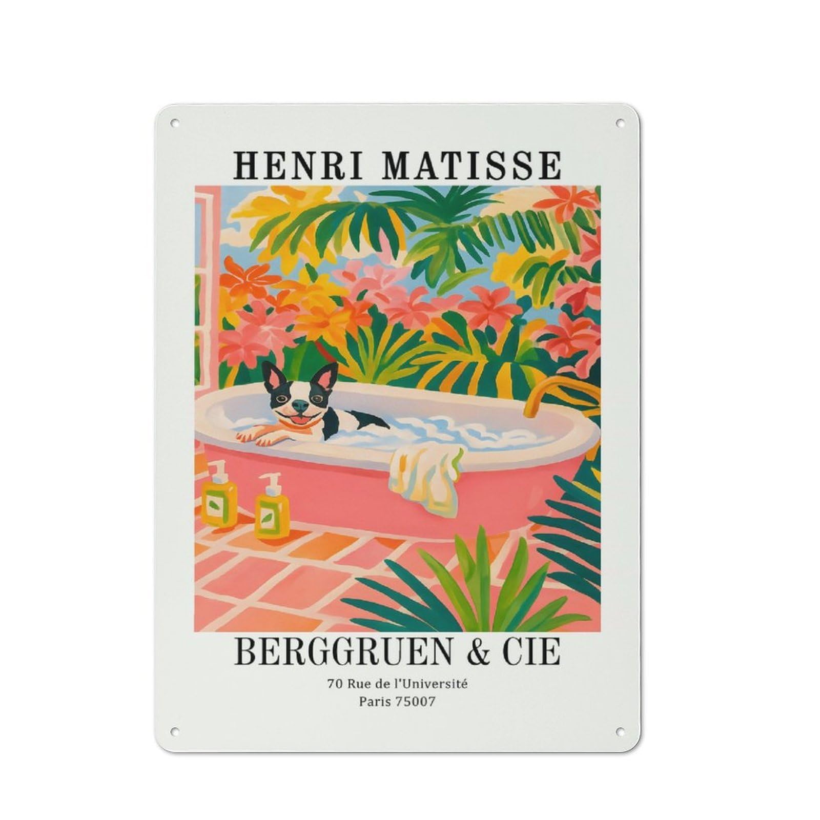 Cosy Henri Matisse Dog in Bathtub Art Print Metal Plaque 40x30cm, Kitchen Wall Decor for Kitchen, Cafe, Pantry Or Dining Room