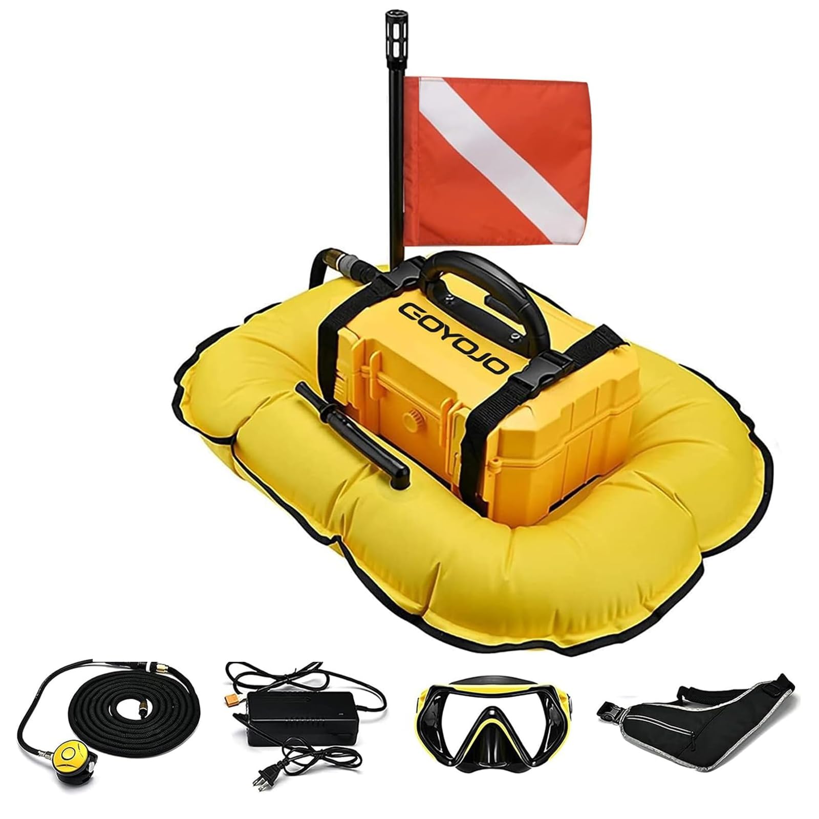GOYOJO Scuba Dive System 5.5 Hours Rechargeable Scuba Diving Tank with 10m Hose & Diving Breathing Regulator Detachable Scuba Machine, for Recreational Diving & Fishing
