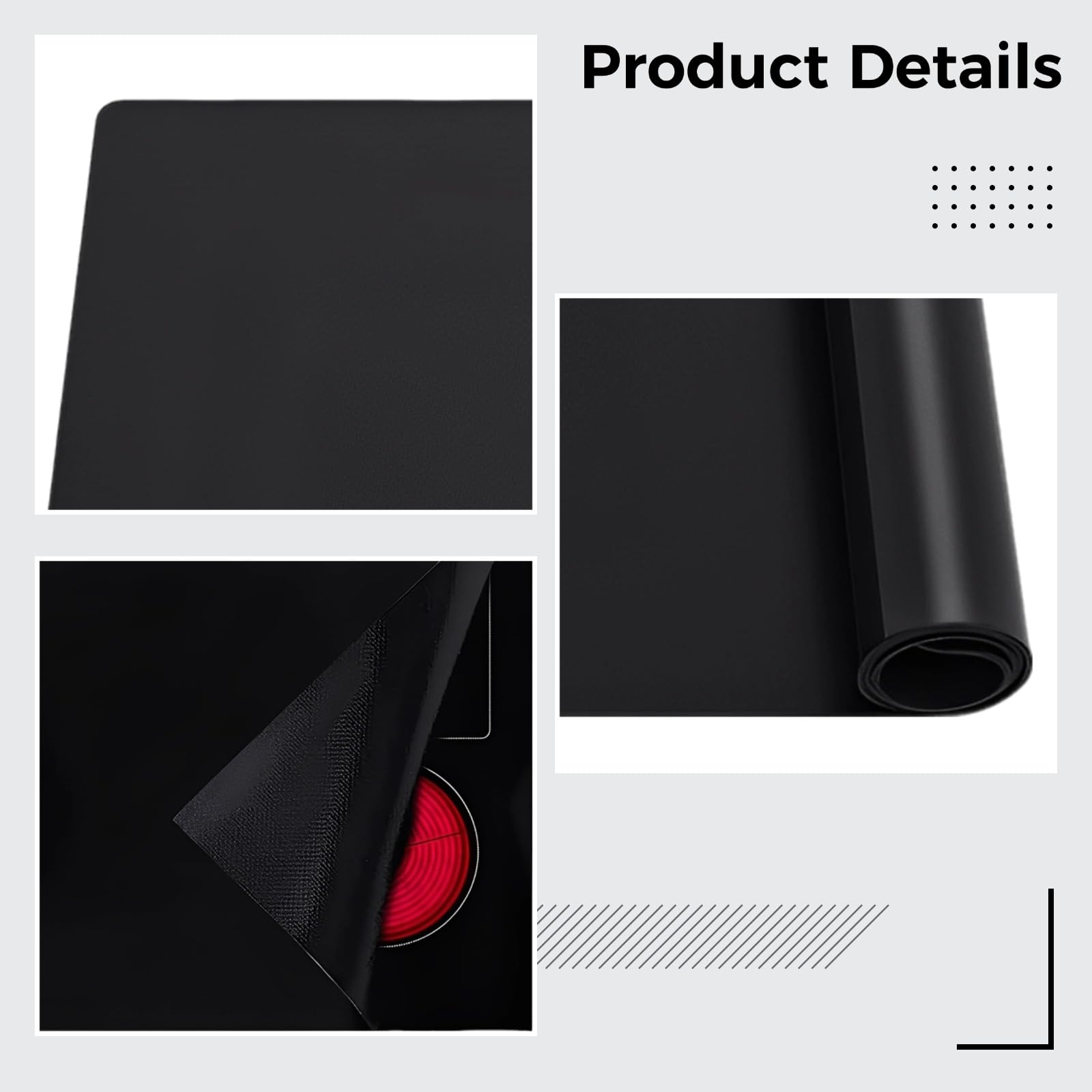 Tapis protecteur pour plaque à induction, 52 x 78 cm, housse en silicone pour table de cuisson, protection contre les rayures et les taches, découpable, facile à nettoyer, noir mat