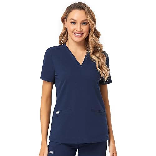 COMENII Scrubs for Women, 3 Pocket V-Neck Tailored Fit Workwear, Anti-Wrinkle Medical Womens Scrubs Top