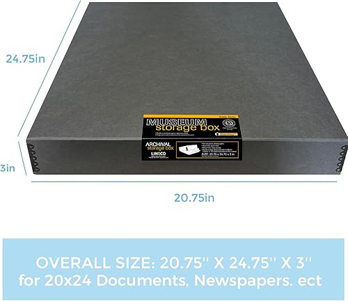 Vista 63 de Lineco, Caja de almacenamiento de archivos de museo de color tostado de 9 x 12 pulgadas, diseño frontal caído. Sin ácidos con borde de metal.