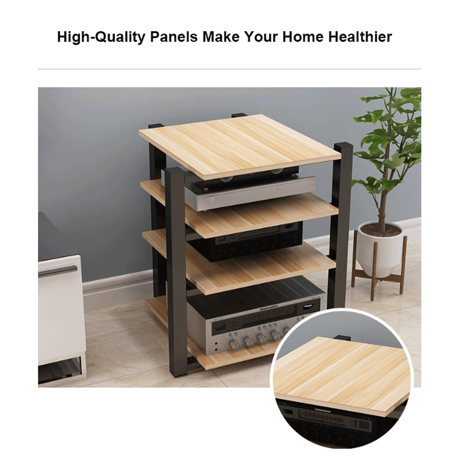 Offener Stereo-Komponentenschrank, AV-Media-Ständer, Holzständer, Audio-Video-Regal, moderner DVD-, CD-Plattenspieler, Konsolenhalter für Heimkino, Wohnzimmer, Walnuss, 4 Etagen