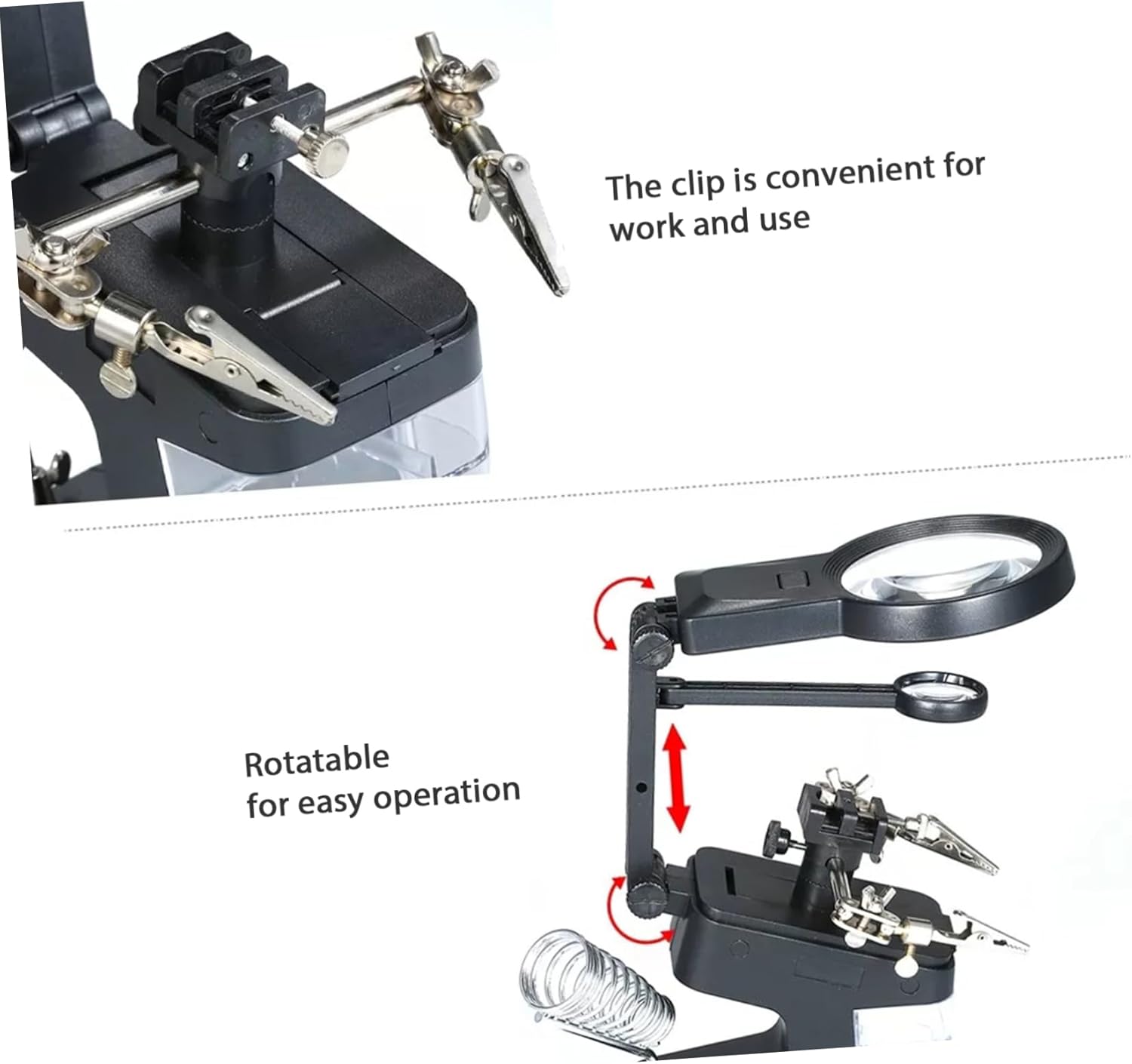 Cabilock USB Electric Welding Clamp with LED Lights and Magnification Lens Work Station for Soldering Repairs and Close Work Enhanced Illumination and Secure Grip