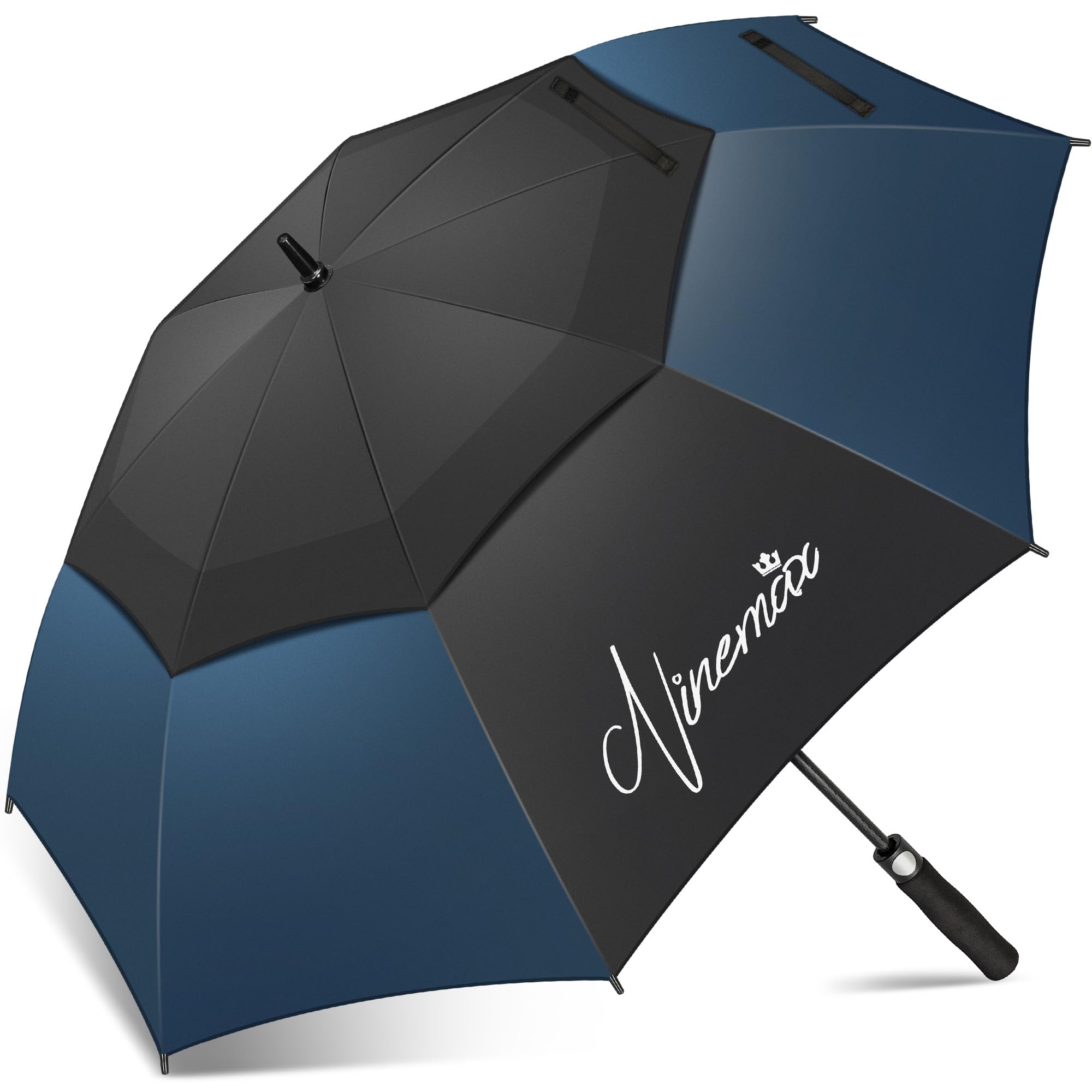 NINEMAX Golf Umbrella Windproof and Rainproof 62inch, Large Umbrella Double Canopy, Golfing Brolly Heavy Duty Unbreakable for Men Women(Black/Dark Blue)