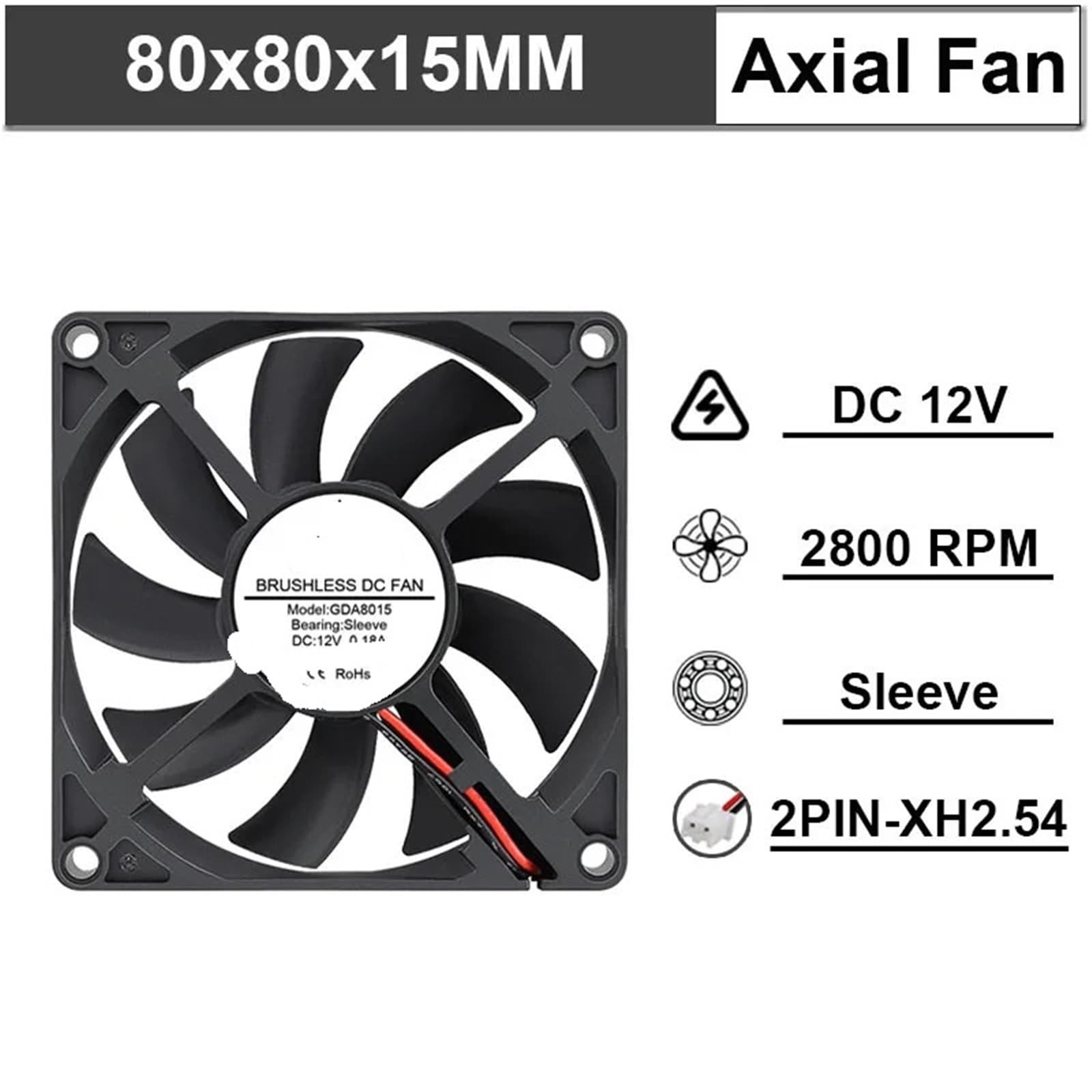 Gleichstrom-Lüfter 12V 24V Doppelkugellager Axiallüfter GDA8015 2 Pin