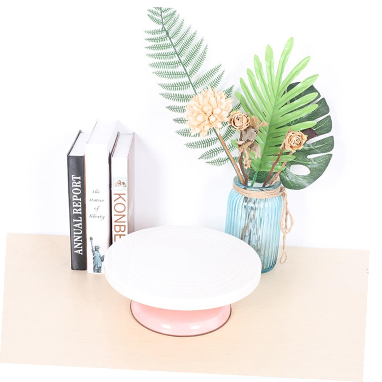 Artibetter Plato Rotatorio para Tartas Redondo Manual de Plástico Rosa