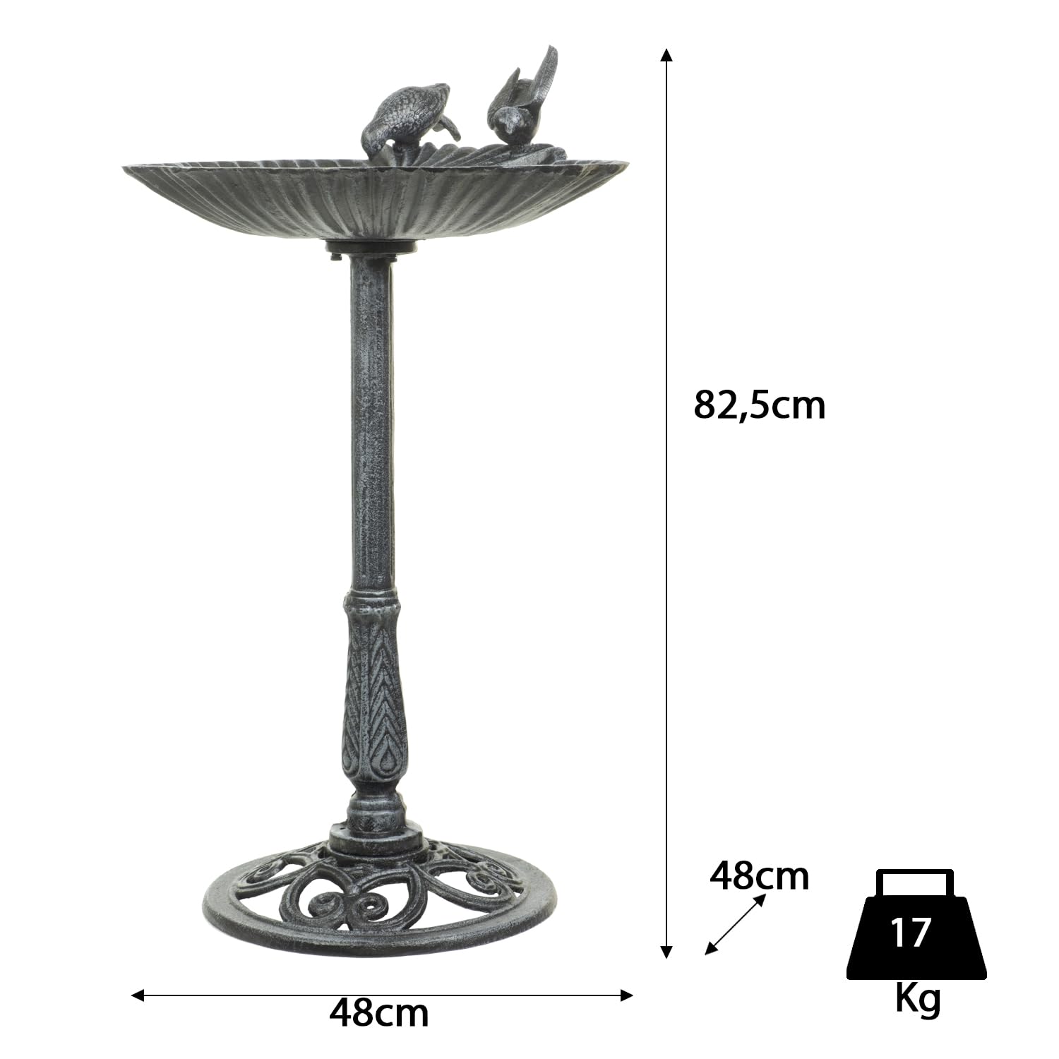 Moritz Bebedero para pájaros de 78 cm de alto, hierro fundido, verde macizo, para jardín, baño para pájaros con soporte, diseño antiguo