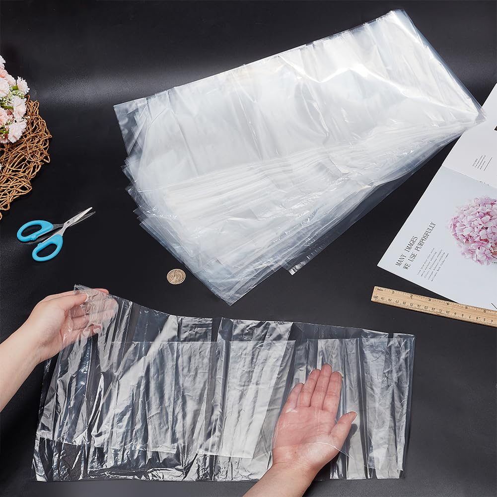 PH PandaHall 60 bolsas de plástico de polietileno transparente 2 mm 7.8 x 40 pulgadas tubo tubular manga larga plana abierta para pelucas carteles palomitas