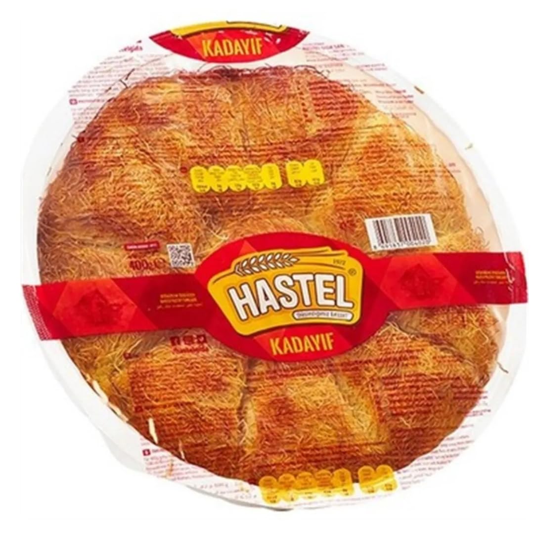 HASTEL Kadayıf tostado para chocolate Dubai, tostado kadaifi listo para usar Kadaifi, hilo de masa de pelo de ángel Kataifi 400 gramos con crema de pistacho 250 gramos tubo de Pufai