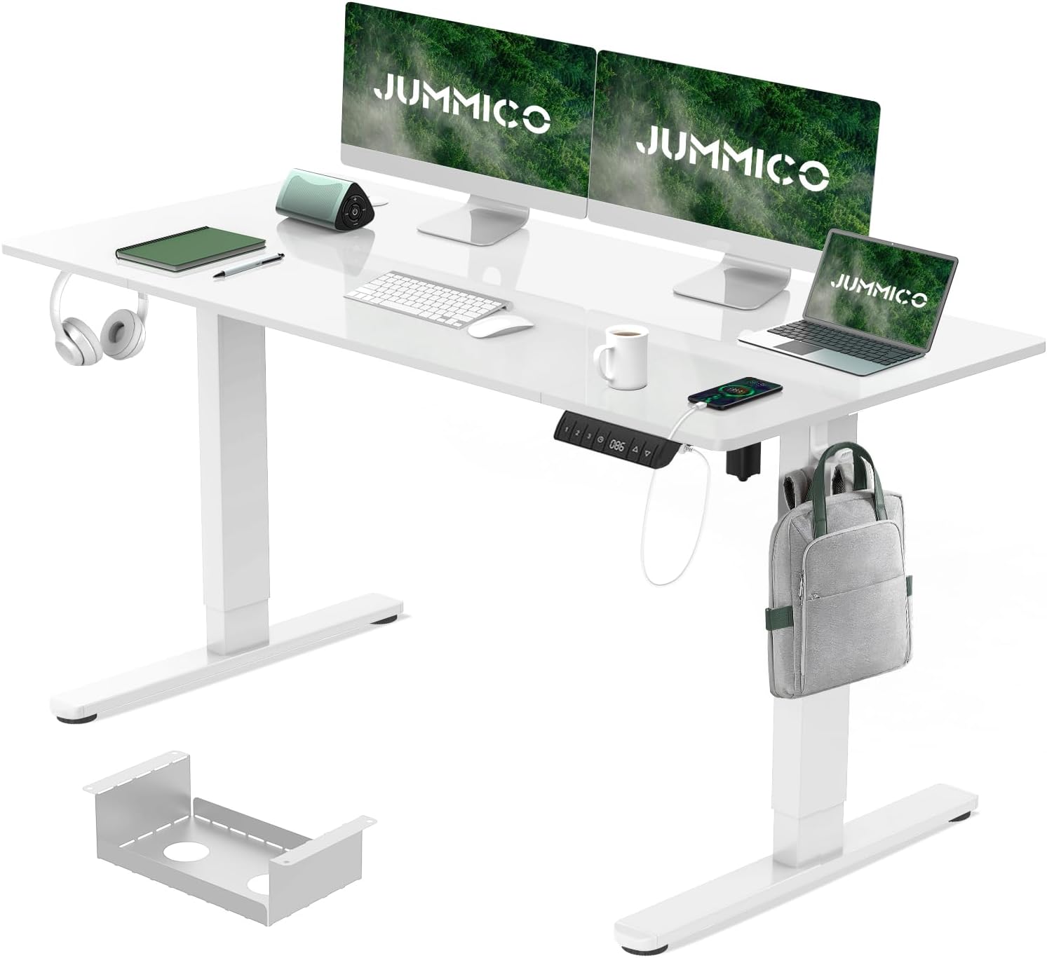 JUMMICO Electric Standing Desk 140×70 cm with Charging Port, Height Adjustable Computer Desk with Cable Tray,Ergonomic Sit Stand up Desk Rising Table Home Office Furniture, White JUMMICO Electric Standing Desk 140×70 cm with Charging Port, Height Adjustable Computer Desk with Cable Tray,Ergonomic Sit Stand up Desk Rising Table Home Office Furniture, White