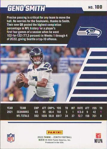Miniatura 2 de 2022 Panini Zenith Retail #100 Geno Smith Seattle Seahawks Football Card - GotBaseballCards