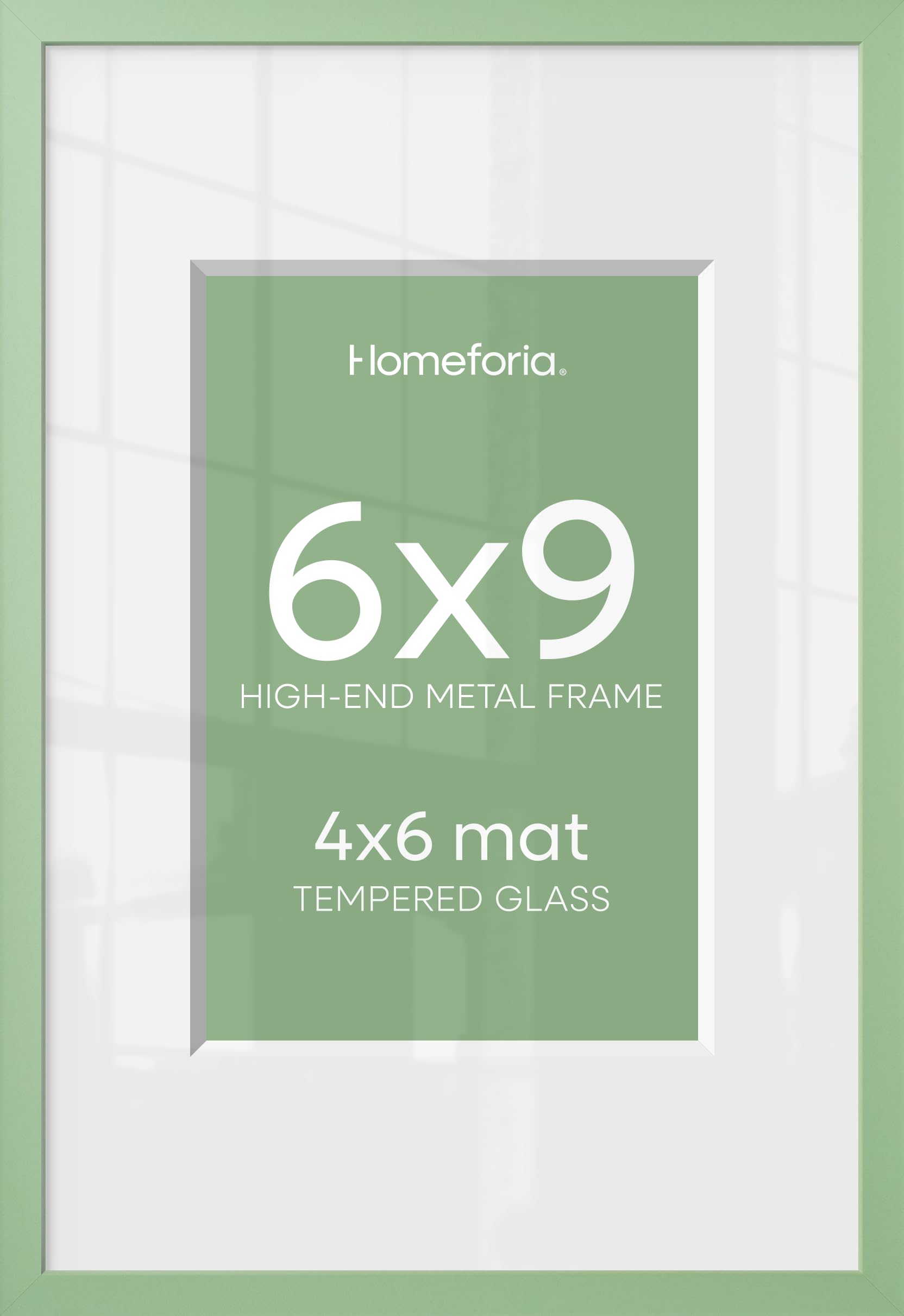 Homeforia 6x9 Green Picture Frame, High-End Metal, 4x6 Mat, Glass | High End Aluminum, Tempered Glass, Acid-Free 4x6 Removable Mat, 6x9 in Edge-to-Edge Display 9x6, Wall Kit, Set Of 2