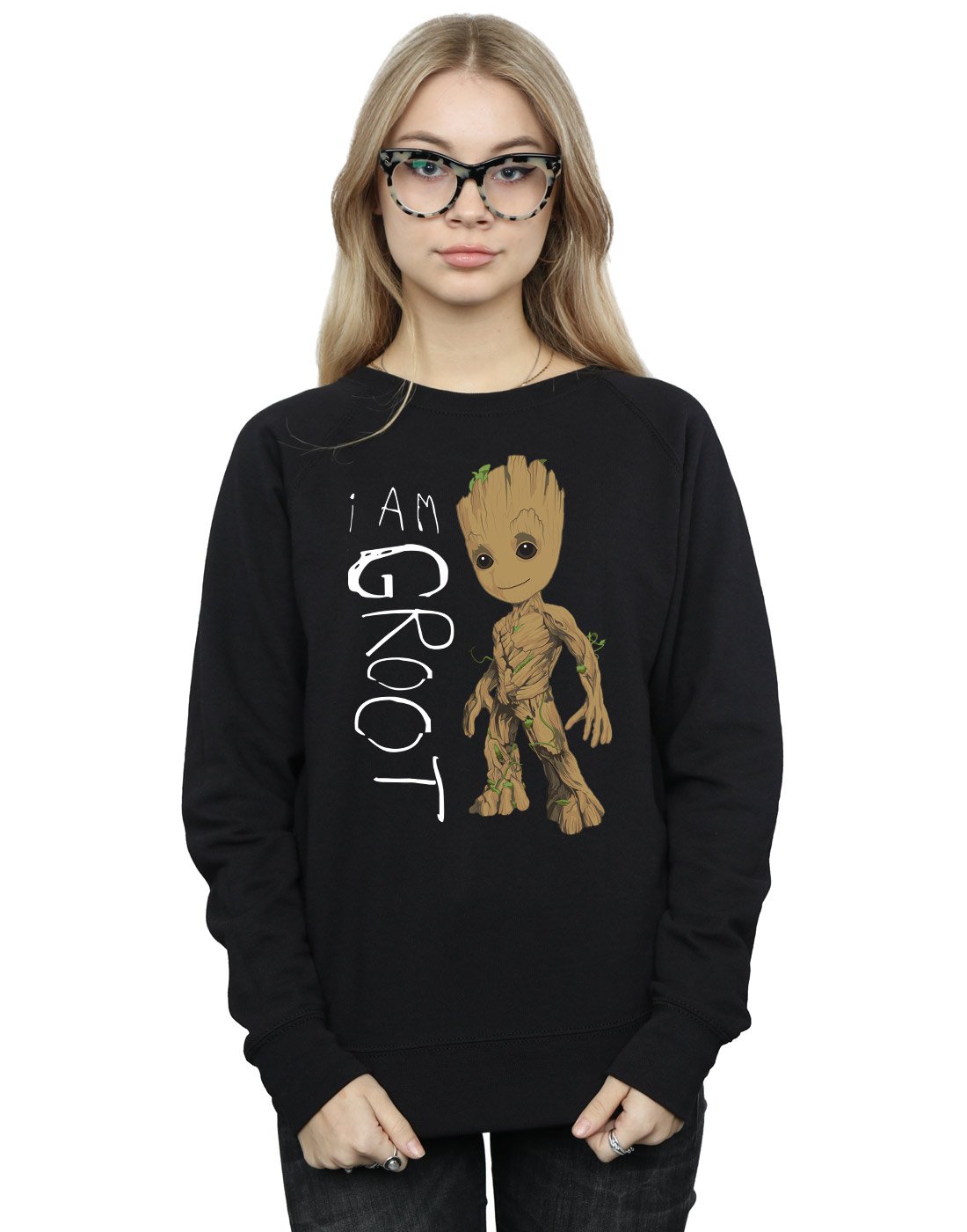 Absolute Cult Women's Black Marvel Guardians Of The Galaxy I Am Groot Scribbles Sweatshirt X-Large