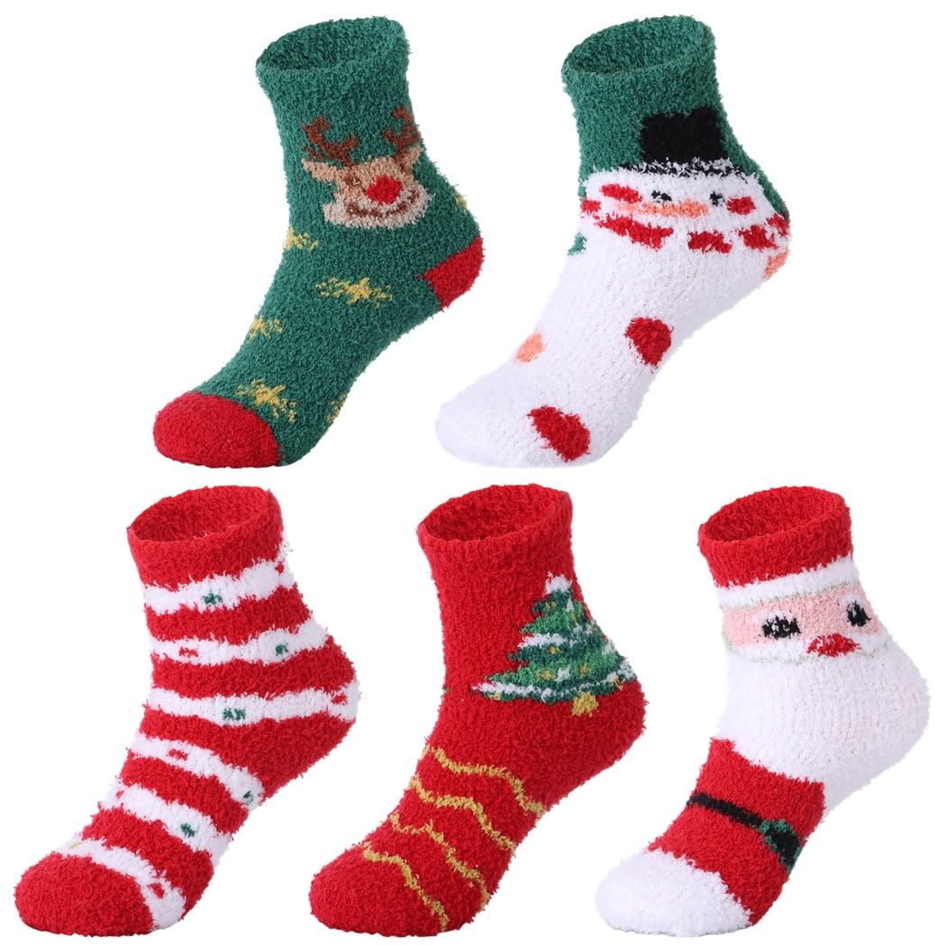 Paquete de 10 calcetines festivos de Navidad, calcetines cálidos de invierno, estampados de árbol de Papá Noel, calcetines de Navidad coloridos, perfectos para fiestas de Navidad, 5 pares,