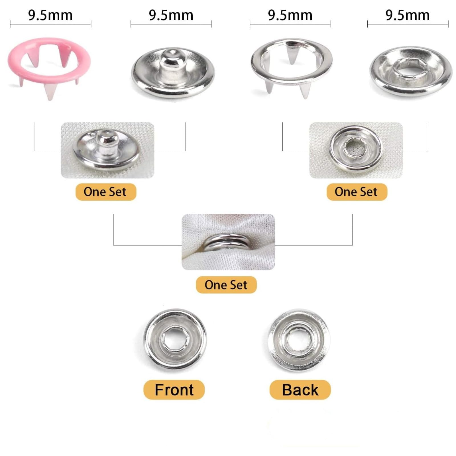 Wuyangcun 200er-Set Druckknöpfe mit Zange 9,5 mm Metalldruckknöpfe in 10 Farben ohne Nähen Metal Snaps Kit für Kleidung Baby-Bodys Basteln und DIY-Projekte inklusive Aufbewahrungsbox