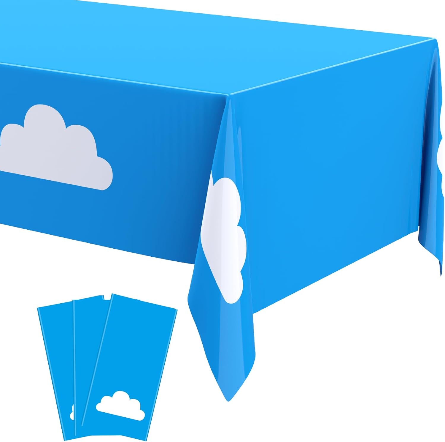 3 Pack Airplane Birthday Party Tablecloth 108 x 54 Inch Blue Sky White Clouds Airplane Table Cover for Baby Kids Boy Girl Shower Rainbow Theme Party Decorations Supplies(Simple) - Image 2