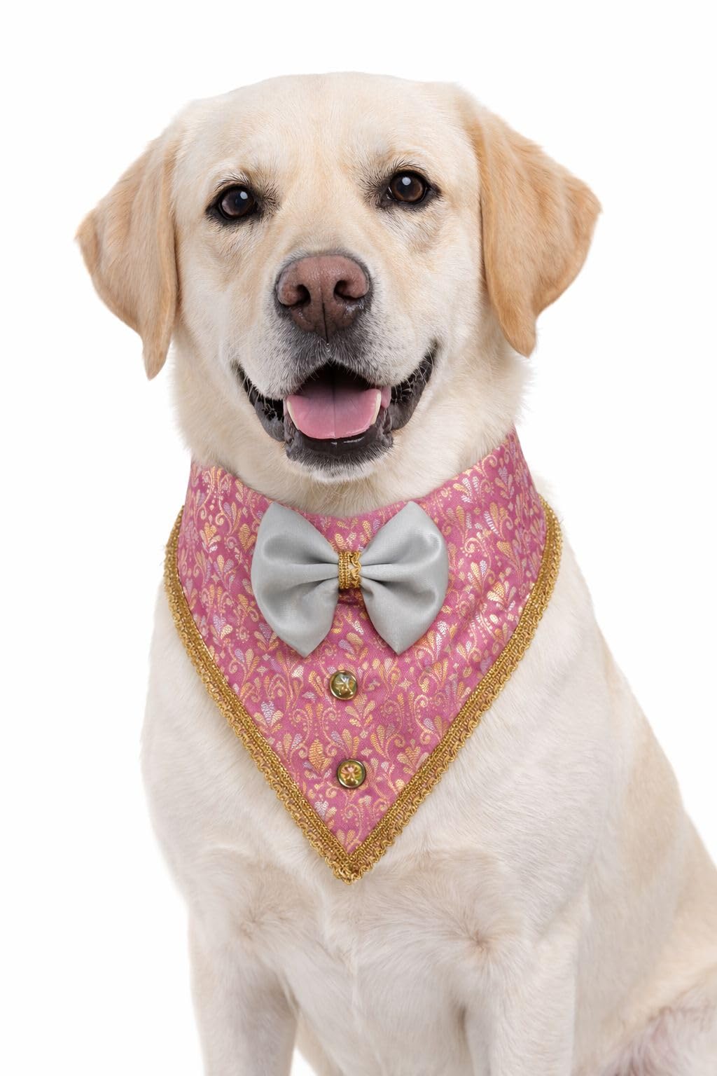 Premium Dog Bandana with Bow | Adjustable Velcro Pet Bandana Collar | Soft Cotton Lining, Brocade Fabric Festive Bandana for Small & Medium Dogs | Wedding & Festival Wear (Petal, XL)-image-46