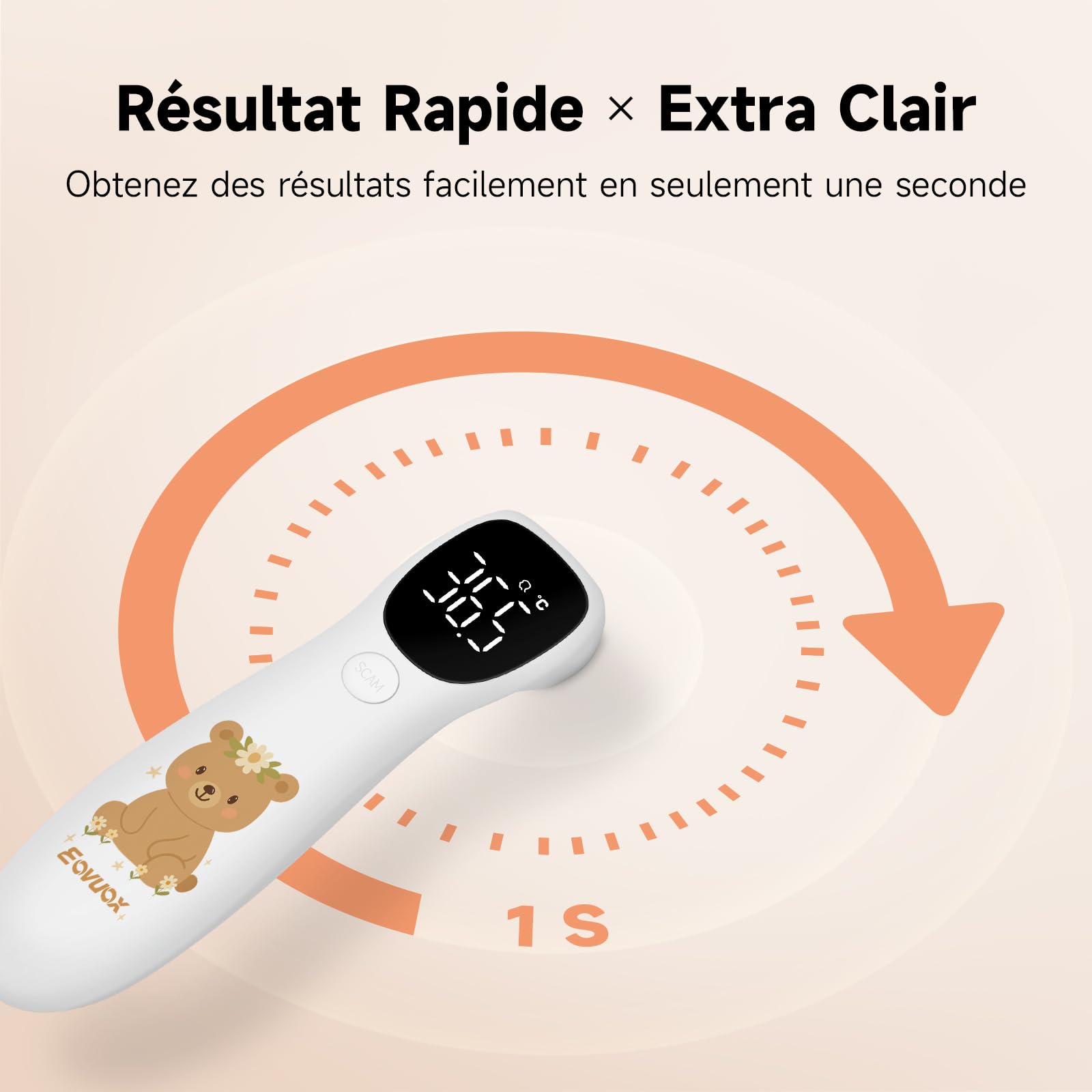 Motif unique dessiné à la main | Thermomètre numérique sans contact et auriculaire – Convient aux adultes et aux bébés, avec fonction mémoire (Teddy)