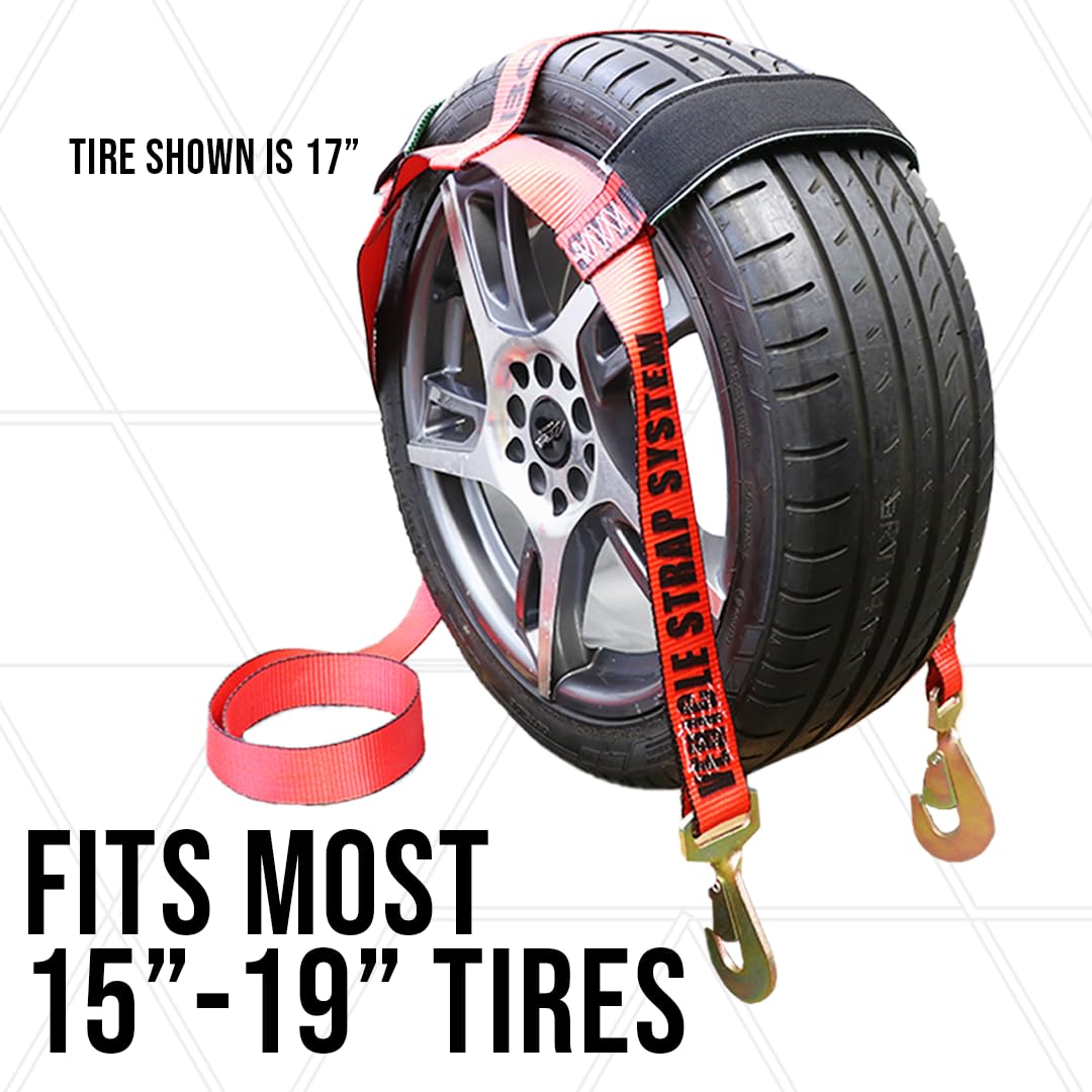 Boxer Pro Tow Dolly Basket Straps with Twisted Snap Hooks 2 Pack – Wheel Bonnet Tie Down System – 15”-19” Tires, 10,000lbs Breaking Strength with Rubber Sleeve Extra Security – Wheel Car Basket