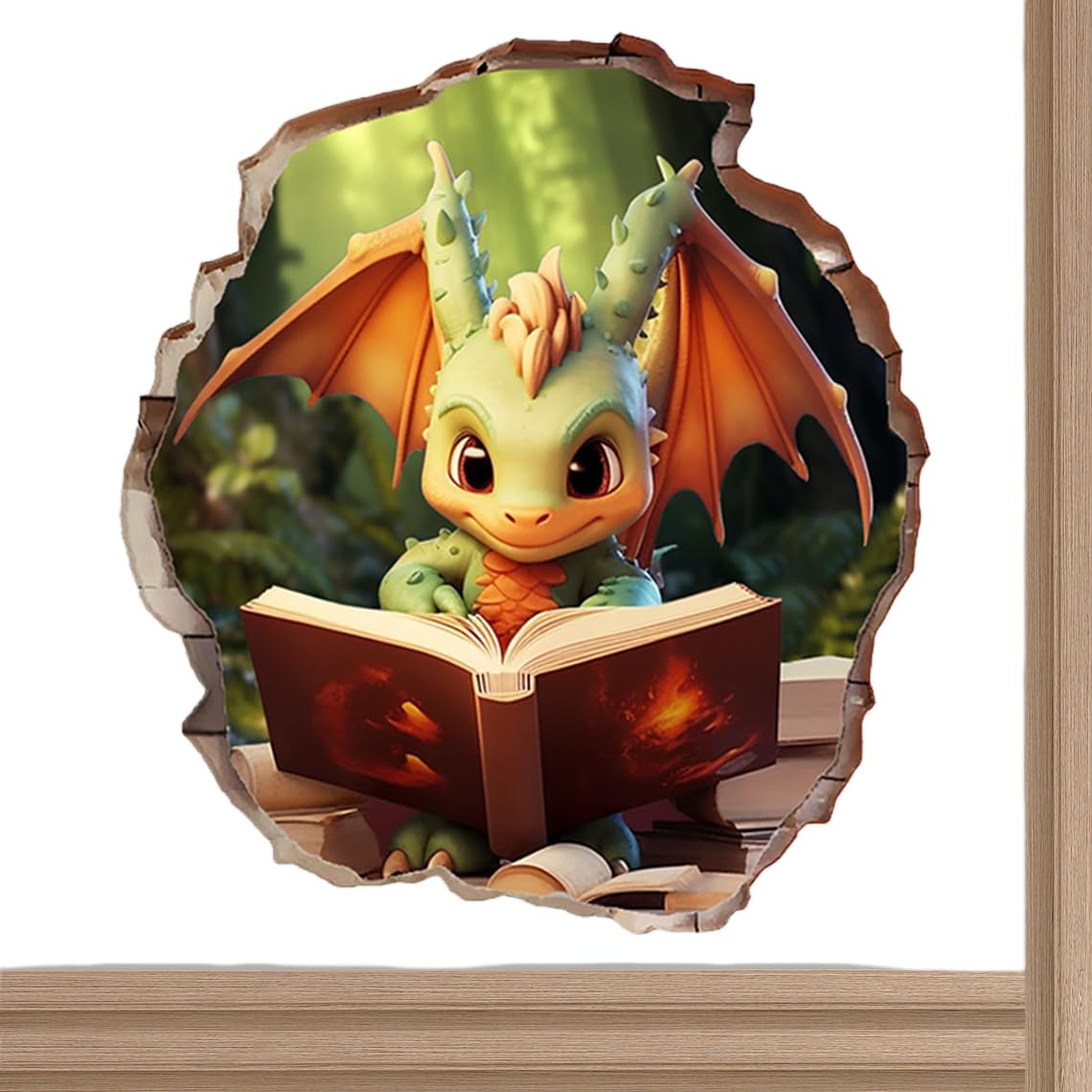 2X Mouse Hole 3D Stickers - Dragon Reading Book Design, Handmade Vinyl Clings, Murals, Home & Kids Room Decor, Gift Idea