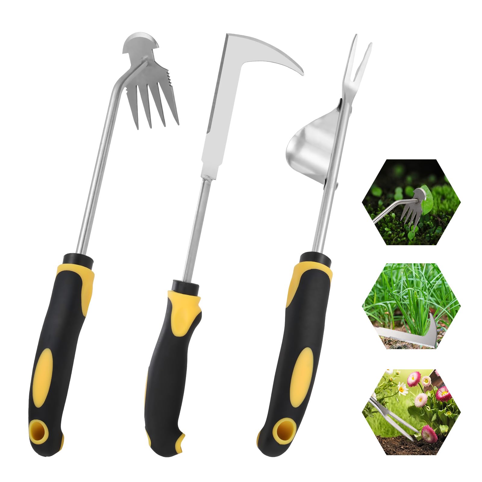 Foyucool Weeding Tool 3 Pack, Yellow Rubber Weed Remover Tool