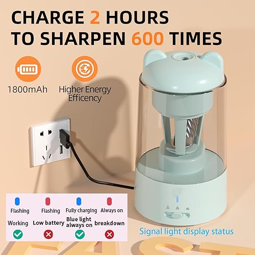 Miniatura 6 de Sacapuntas eléctrico, sacapuntas totalmente automático, sacapuntas regargable para lápices de colores de 0.236 a 0.315 pulgadas, afilado rápido, sin