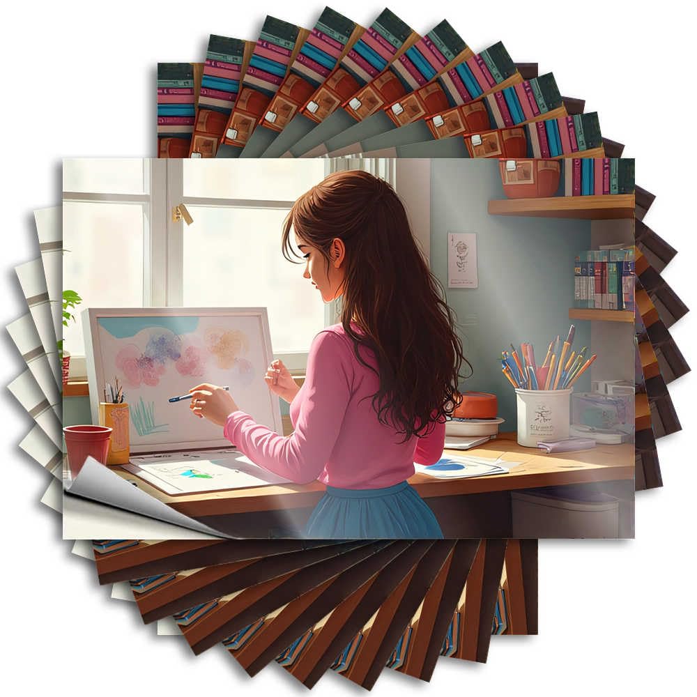 Creative Corner: A Girl Drawing By The Window Encouragement Funny Desk Decor - Decals Cover Removable Vinyl Decal(12X18CM)