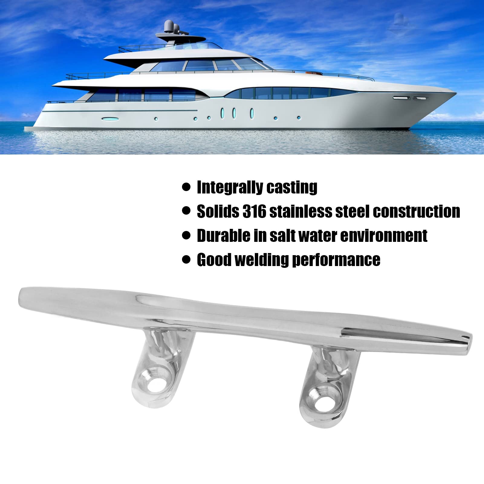 NDNCZDHC 6 / 10in Dock Cleats, Stainless Steel 316 Boat Cleats Boat Dock Cleats, Open Base Dock Cleat, Marine Cleat Rope Cleat for Boat Deck (10)