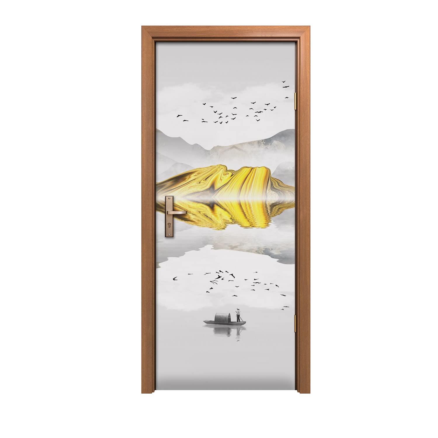 Autocollant de porte 90x200cm Montagnes du lac | Décoration murale