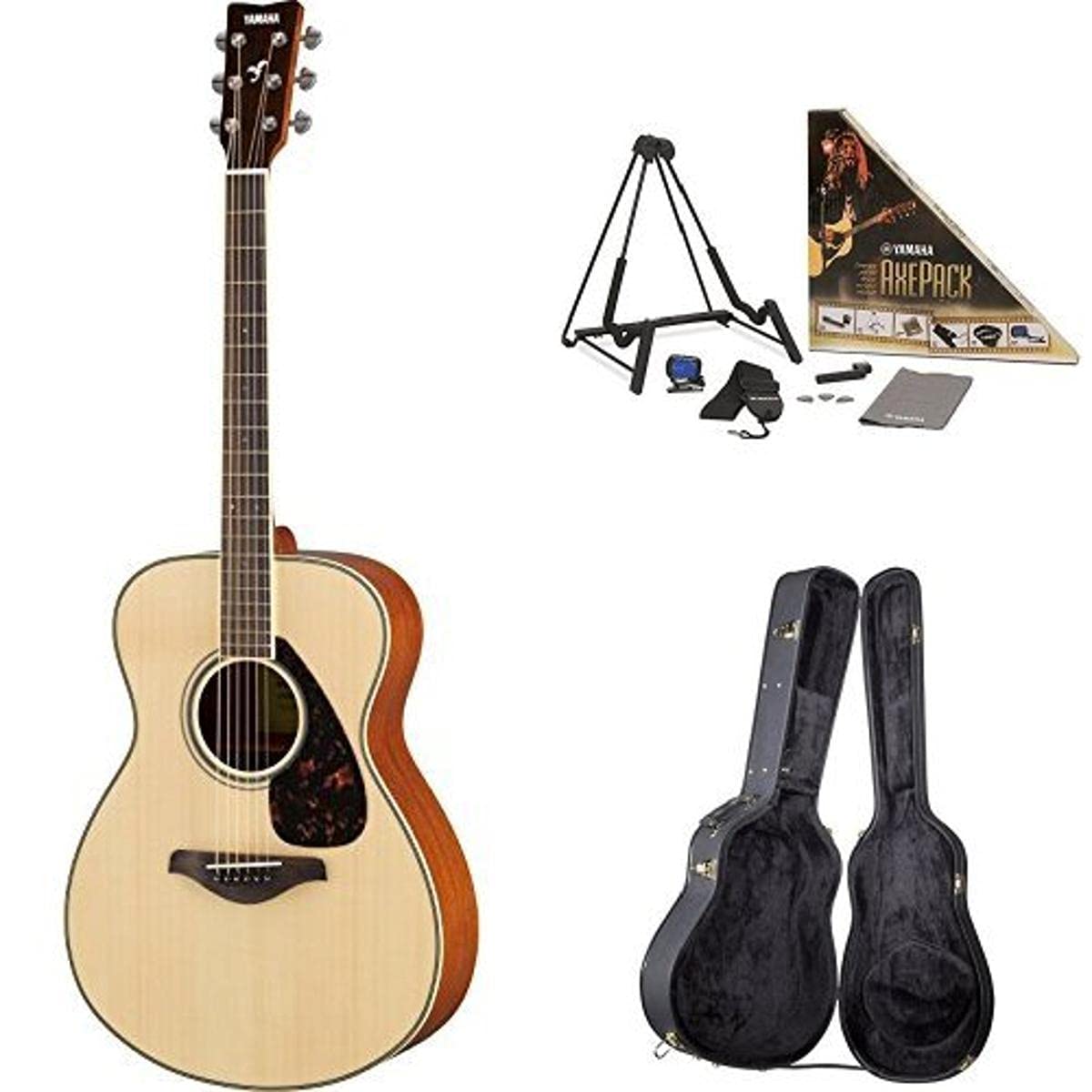 Yamaha FS820 Small Body Acoustic Guitar, Natural, with Yamaha Guitar Case and Accessories Pack