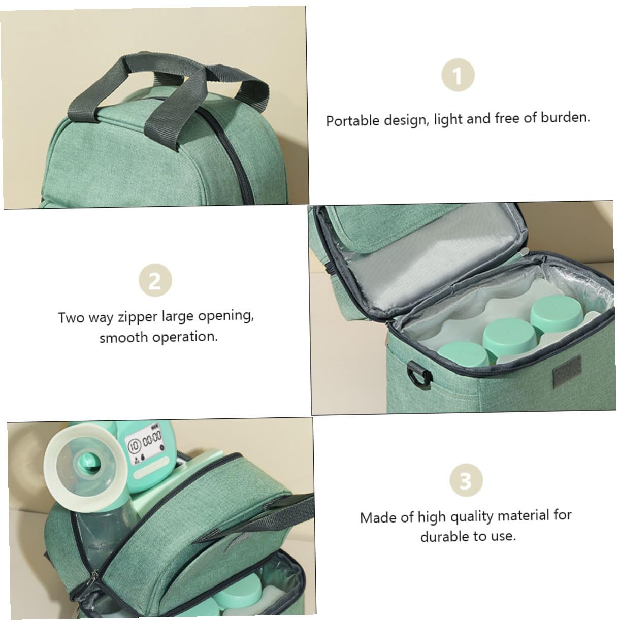 Bolsa para Leche Materna Portátil de Doble Capa, Verde
