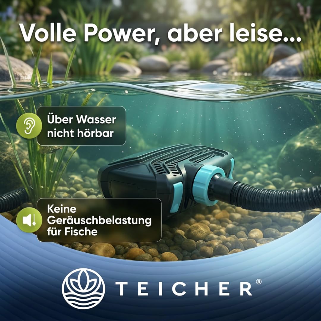 Teicher Filterpumpe EP-5200X [Neues Modell] – Teichpumpe für außen 40W, 5200 l/h Energie effizient | Bachlaufpumpe Gartenteich Bachlauf Wasserfall | Filter Pumpe Teich Pond Pump Teichpumpen IPX8 Norm
