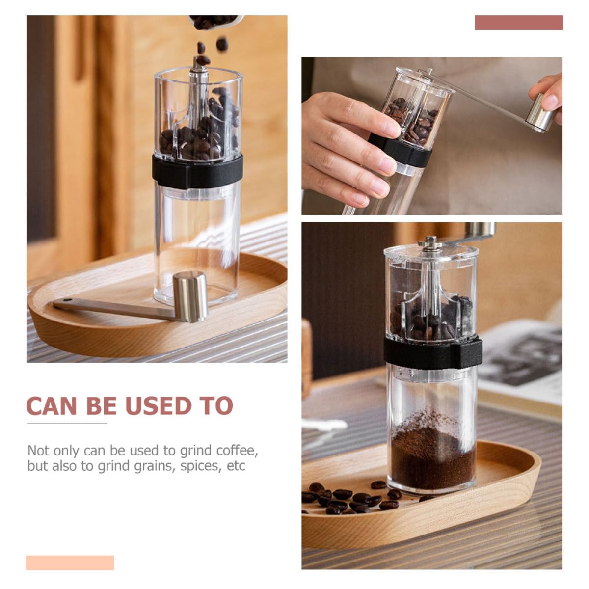 Molinillo de Café Manual Portátil Ajuste de Grosor | Acrílico y Núcleo Cerámico, Tapa de Silicona, para Camping y Oficina, también Apto para Especias y Granos