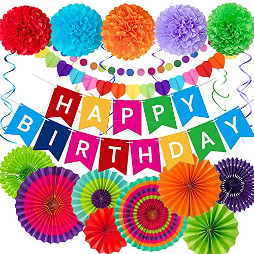 SZHTFX 22 Stück Regenbogen Geburtstag Party Dekoration Set für Frauen, Männer, Mädchen mit Geburtstagsbanner, String Polka Dot für Hochzeitsdekoration, Fiesta oder mexikanische Party Cover