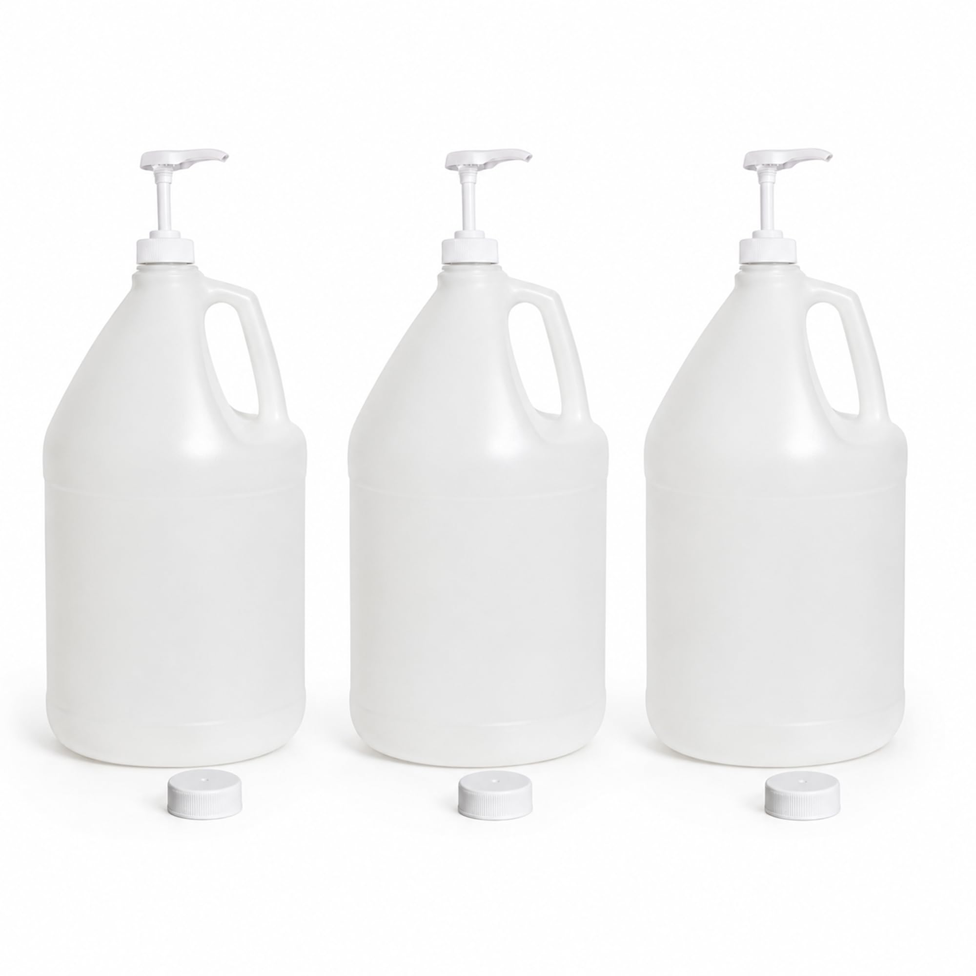 FastRack 1 Gallon Water Jugs with Caps & Pumps (3-Pack) | Round Reusable Plastic Jugs with Lids | BPA-Free HDPE Water Container for Liquid Storage, Brewing, Camping & Emergency Prep