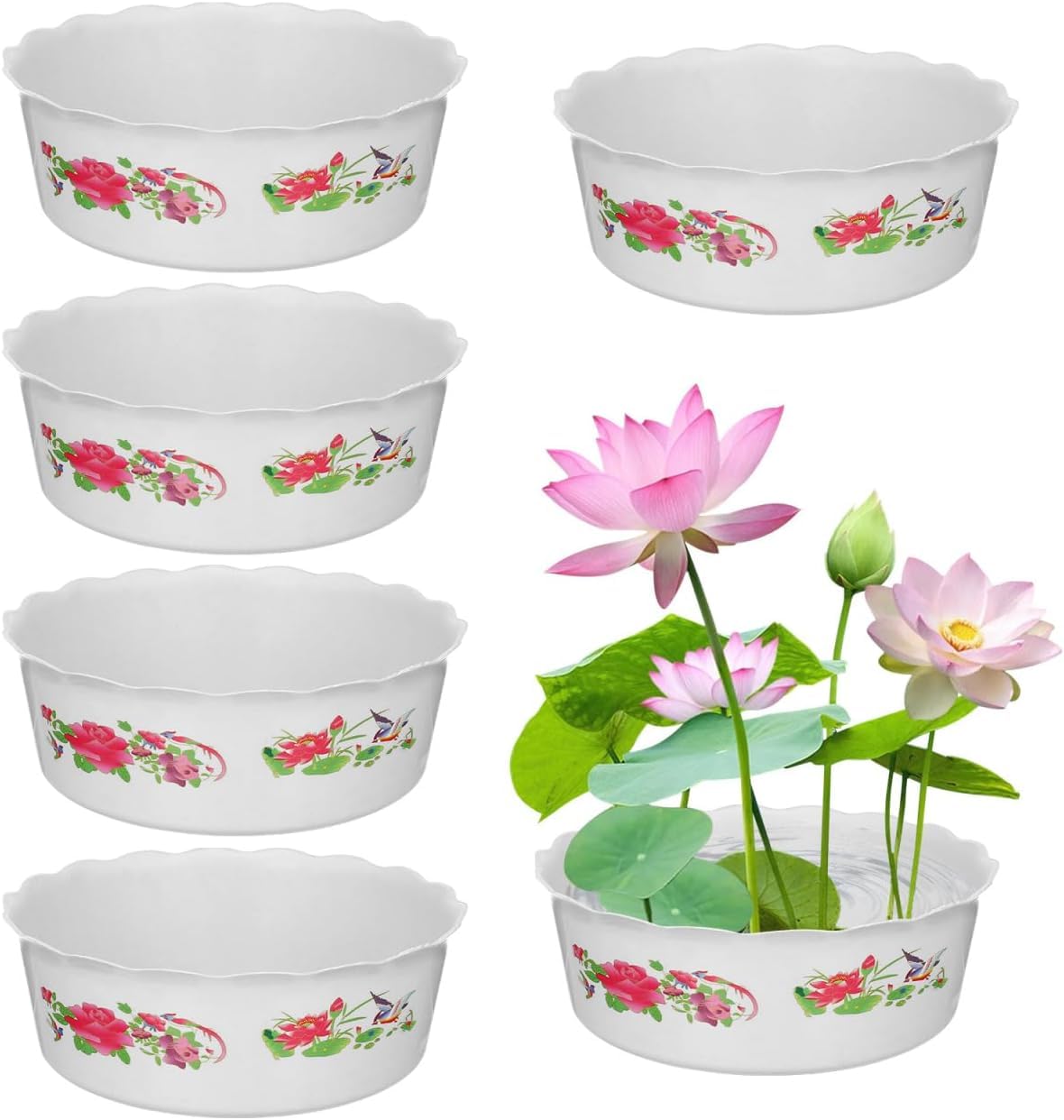 Niltracy 6pcs Hydroponic Planter Lotus Flower Pot 6.7 Inch Water Lily Narcissus Planting Bowls Plastic Flower Pot Plant Container Fish Bowl Plant Succulent Holder Pot