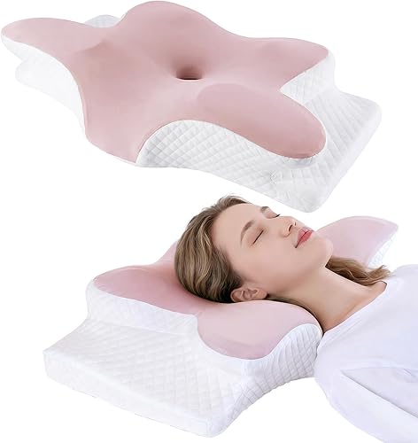 Neck Pillow for Pain Relief Cooling Cervical Pillow for Sleeping, Contour Orthopedic Memory Foam Pillows for Back Stomach Sleepers (Pink)