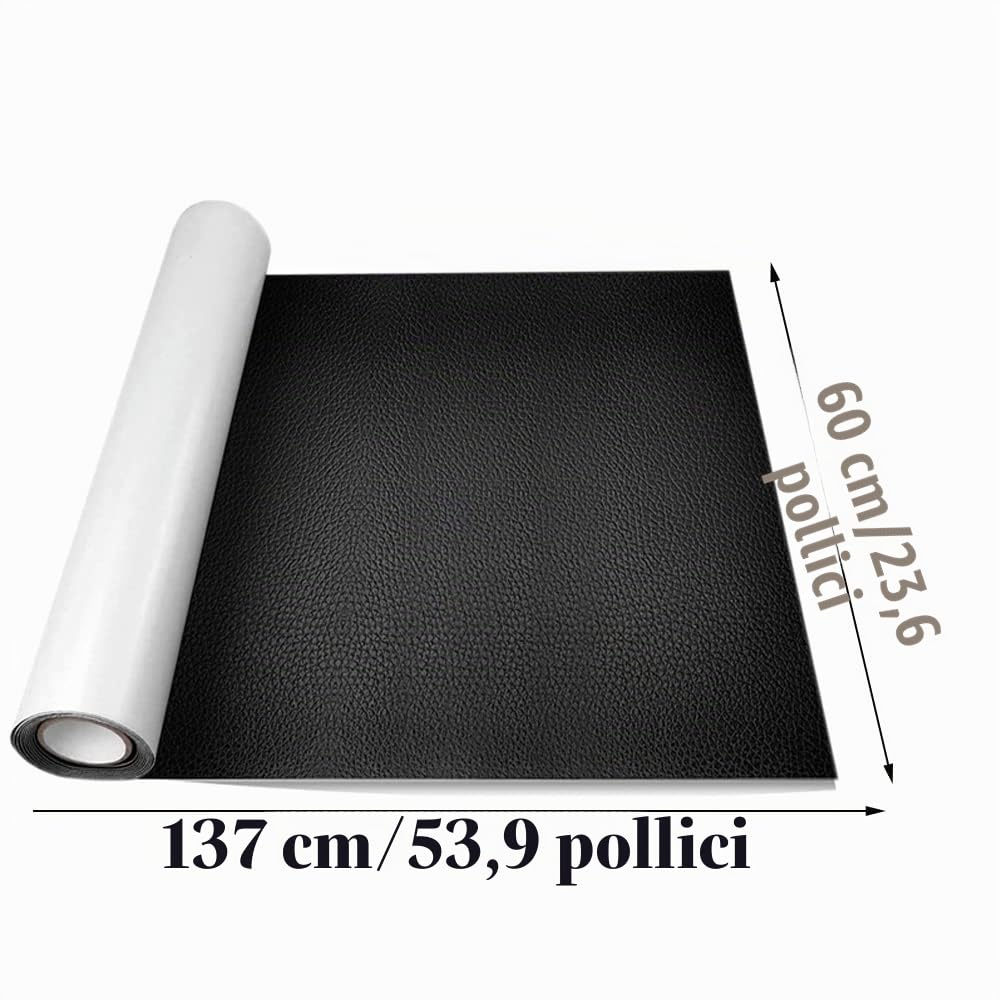 Patch Pelle Adesiva 60x137cm per Riparazioni, Patch PU in Ecopelle per Divani, Tappezzeria, Seggiolino Auto (Nero)