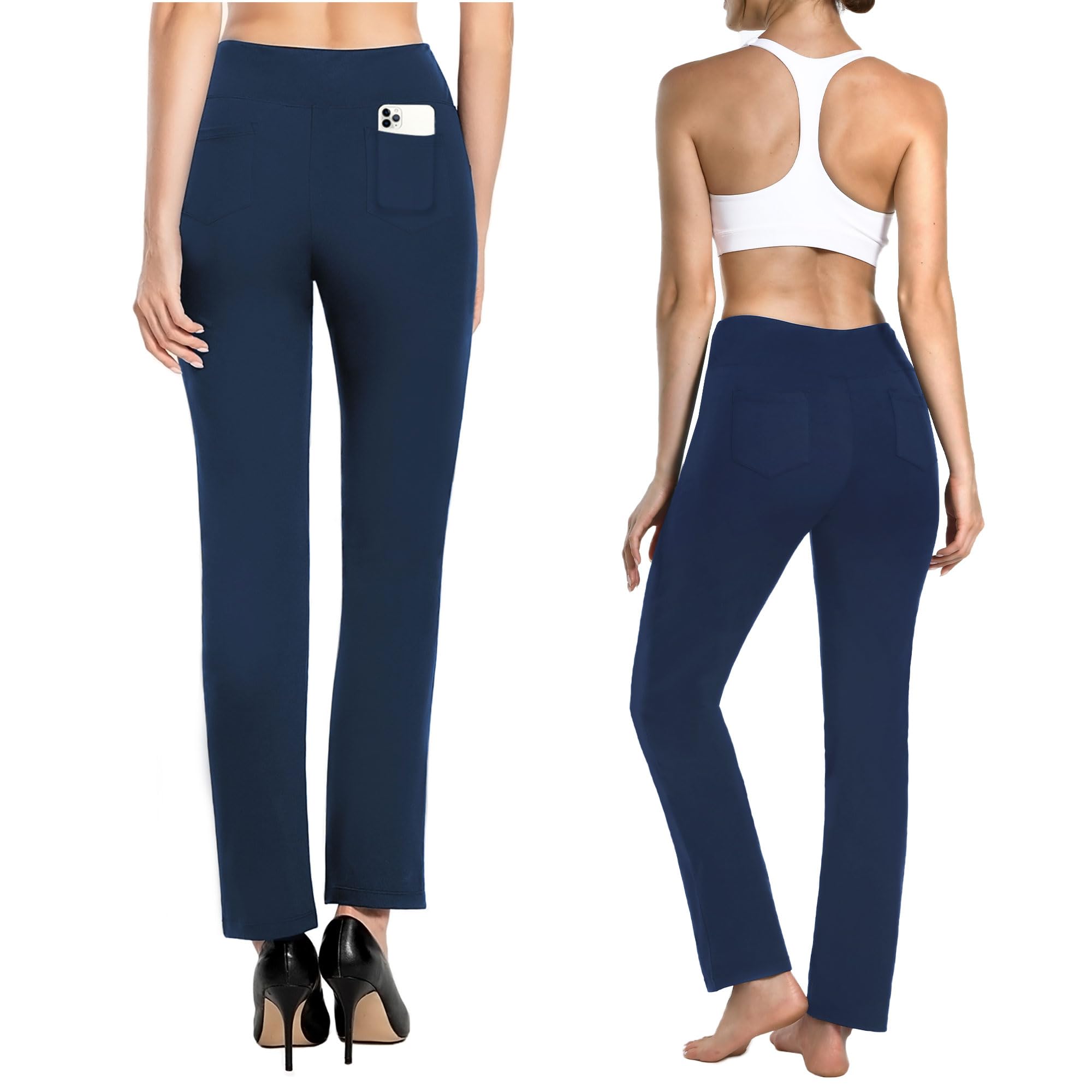 MOVE BEYOND Donna Pantaloni e Pinocchietti Bootleg da Yoga con 4 Tasche a Vita Alta Controllo di Pancia