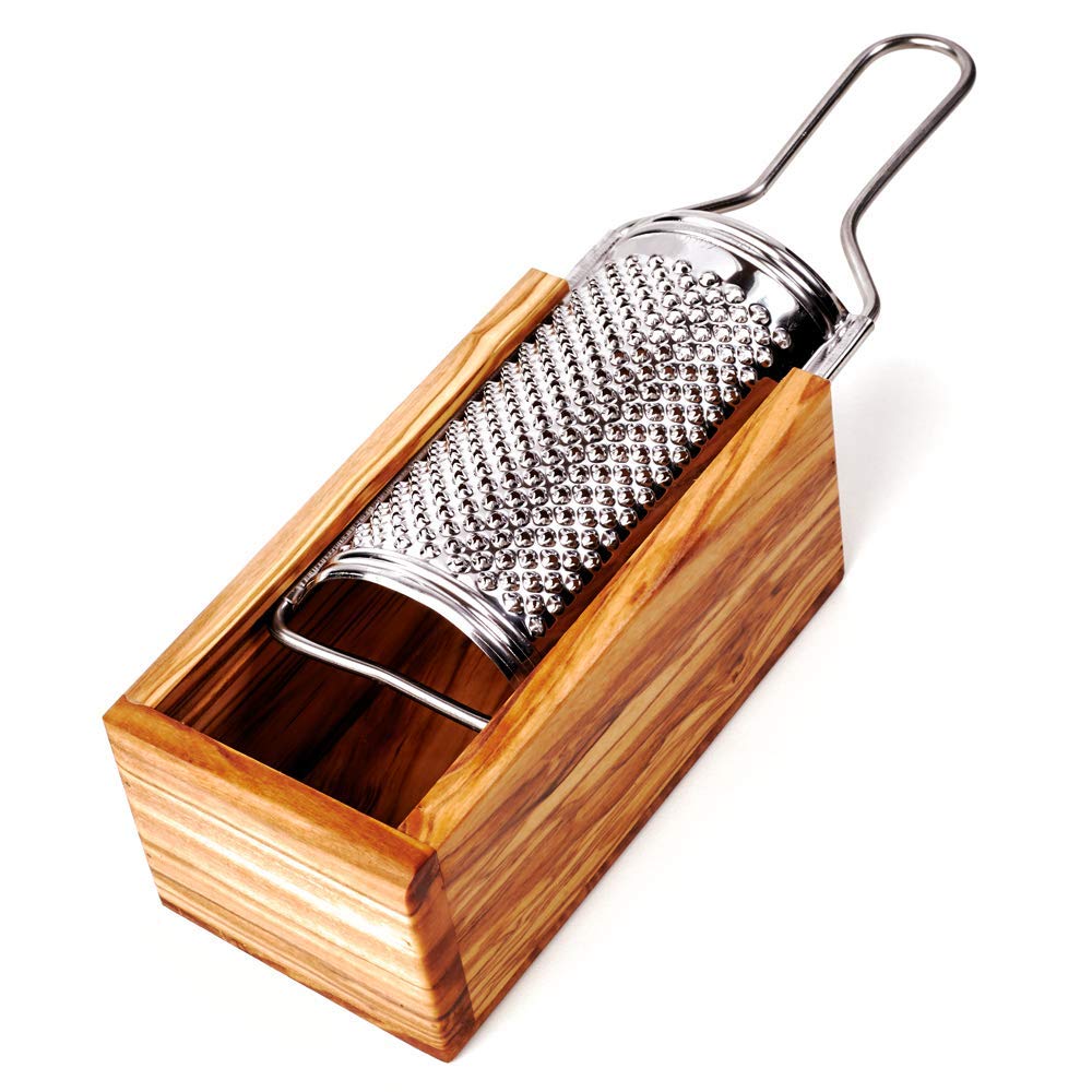 Râpe à Parmesan Râpe avec Récipient en Bois D'Olivier - 23cm