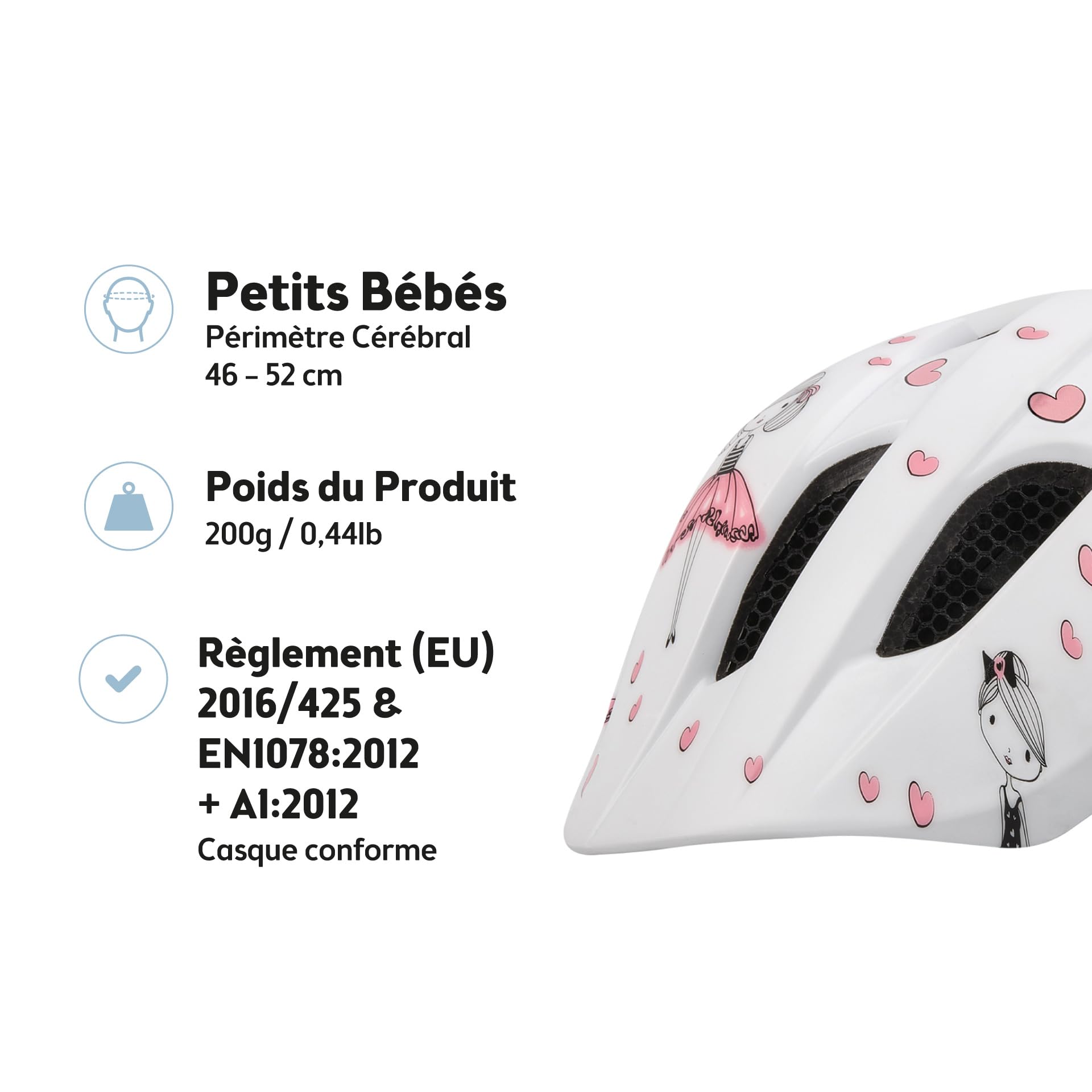 Bobike Casque Kids Plus 8742000006 – Casque Vélo Bébé et Tout-Petit, Multisport avec 11 Aérations, Bandes Réfléchissantes, Moustiquaire, Ajustement Réglable, XS, 2–3 Ans, 46–52 cm, Ballerine