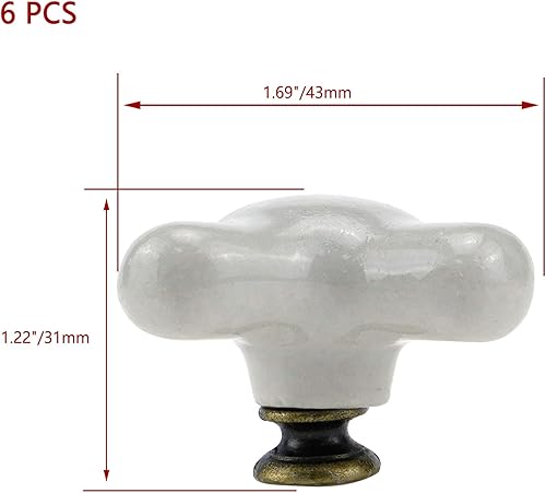 Miniatura 2 de KUMGROT 6 pomos de gabinete con cruz blanca de 1.69 pulgadas, pomos creativos de cerámica para dormitorio de niños, pomos de cajón para cocina,