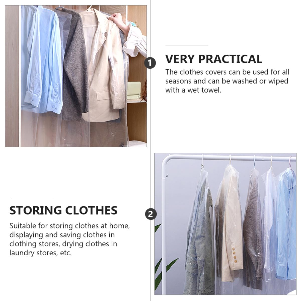 Ciieeo Funda para Colgar Ropa 60X150 CM 2.2 Mil Transparente Malla Ventilada Pack 50 Unidades Antipolvo para Prendas de Abrigo y Trajes