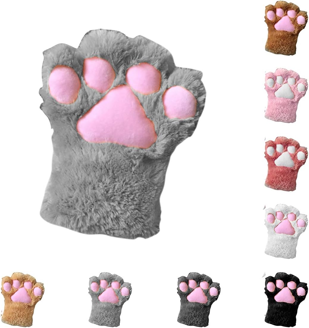 1 Pc Women Girls Cute Cat Paw Fingerless Faux Fur Plush Glove for Cosplay